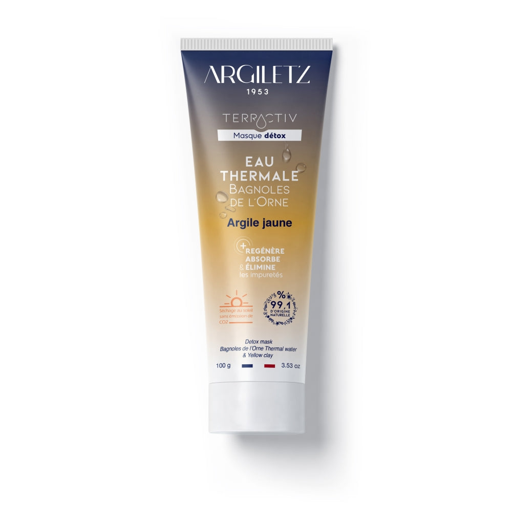 Tube du masque de visage à l'eau thermale Terractiv à l'argile jaune de marque Argiletz disponible dans la boutique virtuelle Red Point
