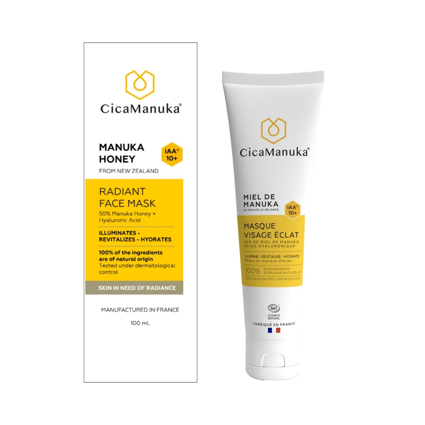 Masque visage de CicakManuka avec son emballage en anglais