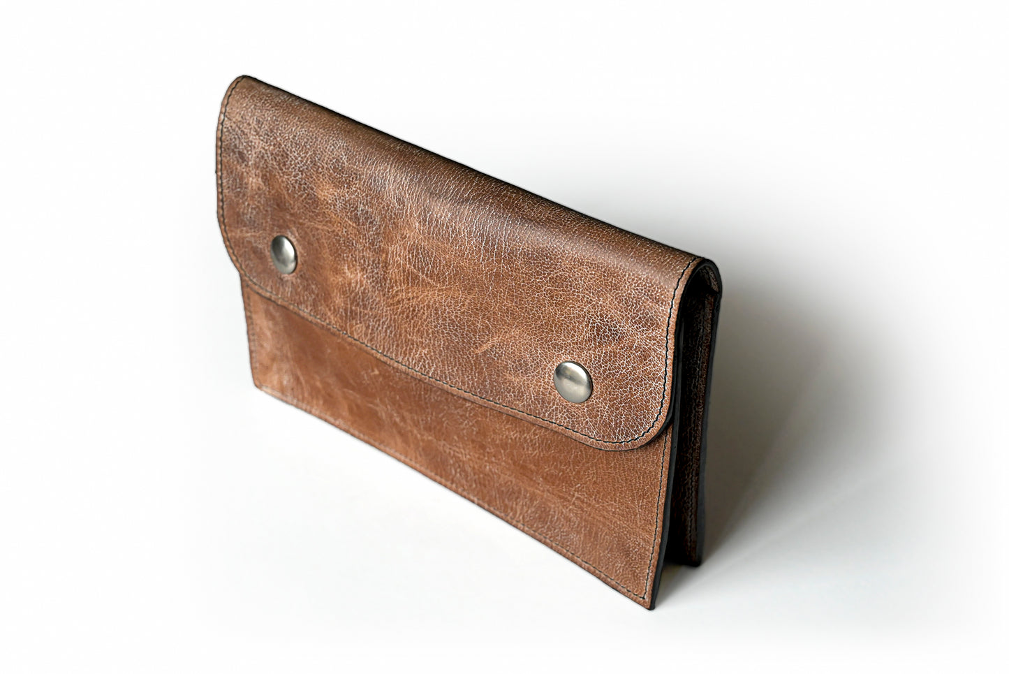 ÉTUIS À CRAYONS OU MAQUILLAGE EN CUIR BRUN À SOUFFLETS MEXICAIN DE RED POINT DE CÔTÉ