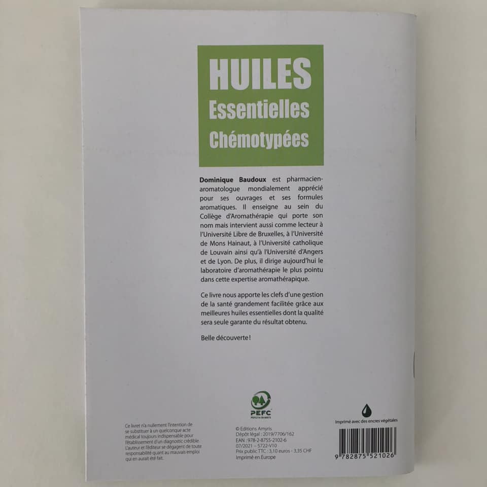 verso du livre HECT Huiles essentielles chémotypées et leurs synergies