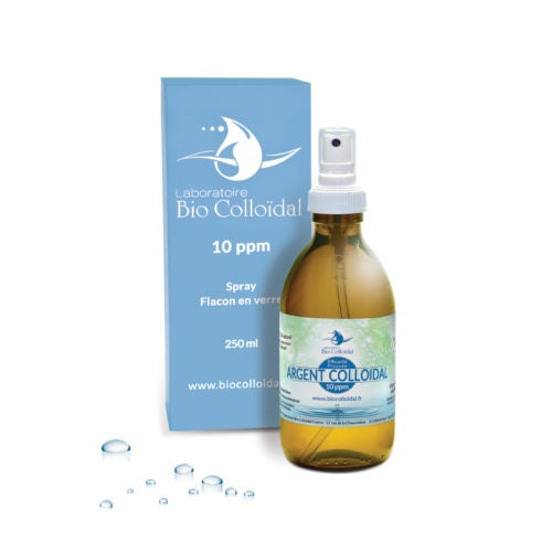 ARGENT COLLOÏDAL 10 PPM BOUTEILLE DE 250 ML DE MARQUE LABORATOIRE BIO COLLOÏDAL AVEC SON EMBALLAGE