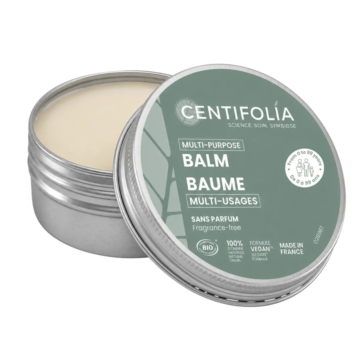 BAUME MULTI-USAGES DE MARQUE CENTIFOLIA SANS PARFUM EMBALLAGE OUVERT