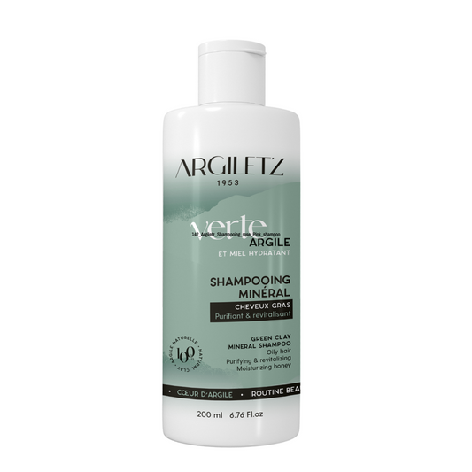 bouteille de shampooing minéral pour cheveux gras à l'argile verte de marque Argiletz disponible dans la boutique virtuelle de Red Point