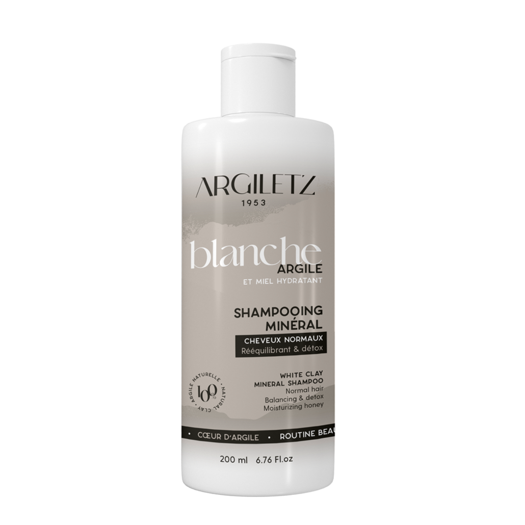 Bouteille de shampooing minéral pour cheveux normaux à l'argile blanche de marque Agiletz disponible dans la boutique virtuelle de Red Point