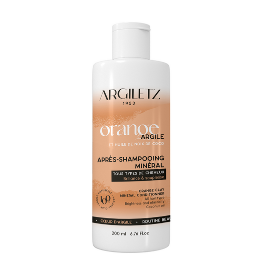 bouteille d'après-shampooing minéral à l'argile orange pour tous les types de cheveux de marque Argiletz disponible dans la boutique en ligne de Red Point