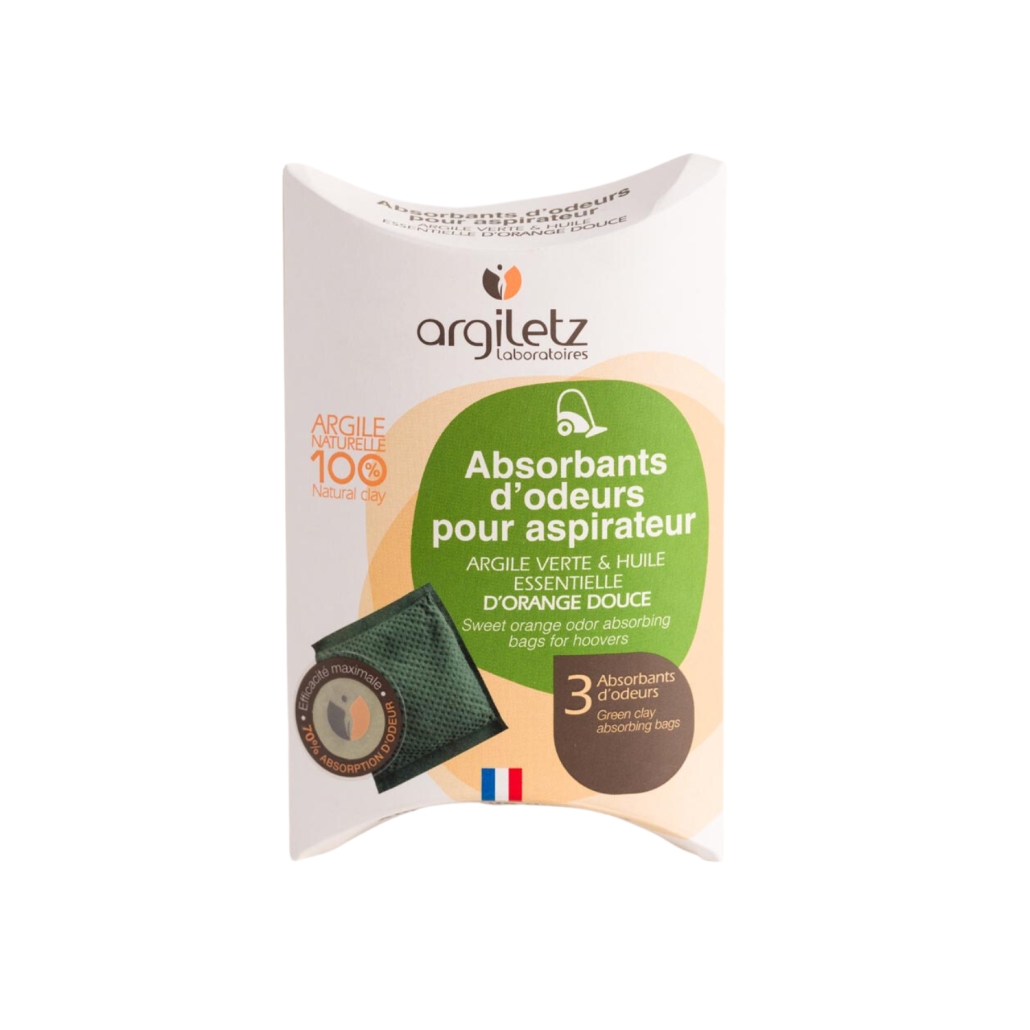 Sachets absorbants d'odeurs pour aspirateur à l'argile verte et huile essentielle d'orange douce de marque Argiletz