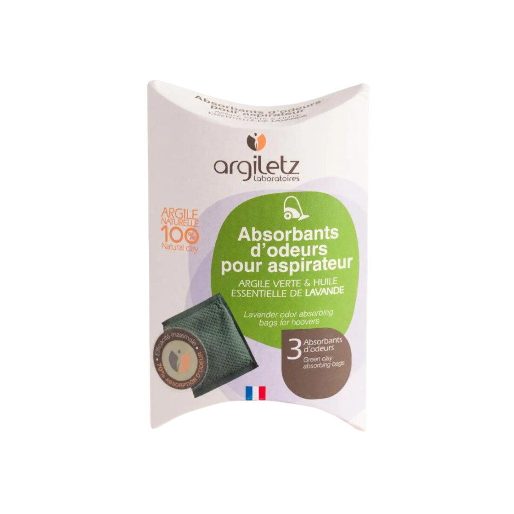 Sachets absorbants d'odeurs pour aspirateur à l'argile verte et huile essentielle de lavande de marque Argiletz