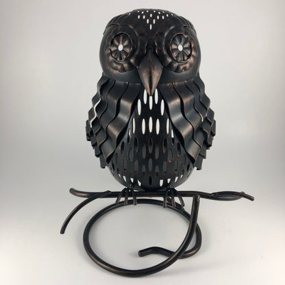 P92286 - Rustic owl potted candle holder