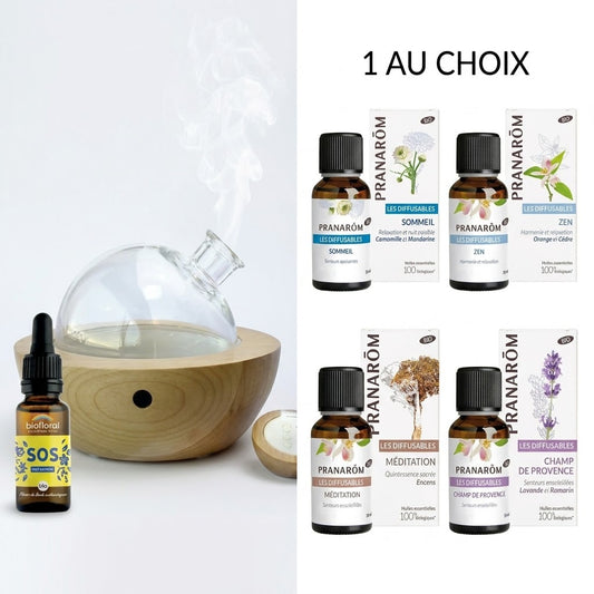 COFFRET SOMMEIL ET DÉTENTE QUI INCLU UN DIFFUSEUR YUN, UN COMPLEXE NUIT PAISIBLE ET UN MÉLANGE D'HUILES ESSENTIELLES ENTRE: SOMMEIL, ZEN, MÉDITATION OU CHAMP DE PROVENCE