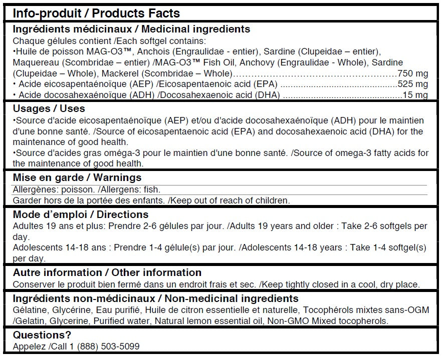 INFO-PRODUIT DE LA BOUTEILLE DE 60 GÉLULES DE CONCENTRÉ DE MAG-EPA DE MARQUE EB SUPPLEMENTS