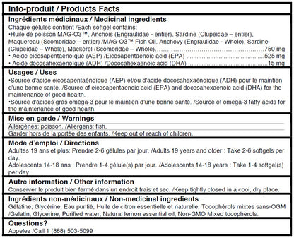 INFO-PRODUIT DE LA BOUTEILLE DE 60 GÉLULES DE CONCENTRÉ DE MAG-EPA DE MARQUE EB SUPPLEMENTS