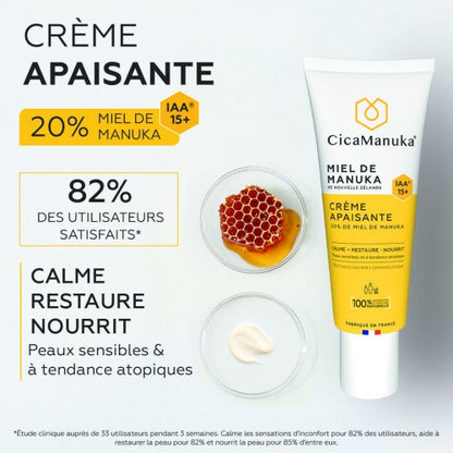 TUBE DE CRÈME APAISANTE 20% DE MIEL DE MANUKA DE MARQUE CICAMANUKA ET SES PROPRIÉTÉS