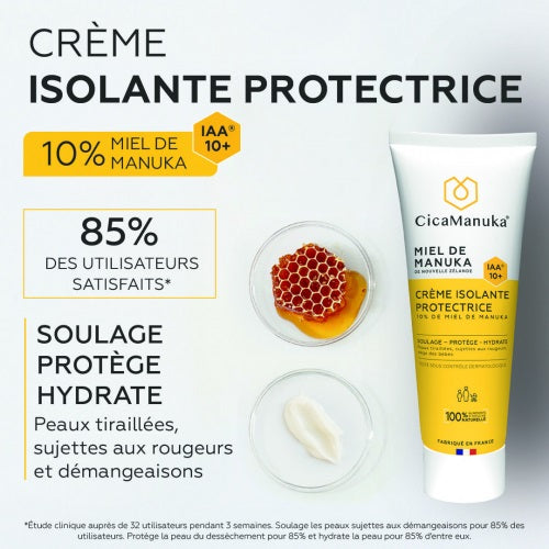 TUBE DE CRÈME ISOLANTE PROTECTRICE 10% DE MIEL DE MANUKA DE MARQUE CICAMANUKA ET SES PROPRIÉTÉS