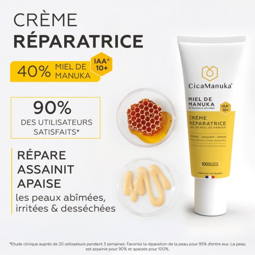 TUBE DE CRÈME RÉPARATRICE 40% DE MIEL DE MANUKA DE MARQUE CICAMANUKA ET SES PROPRIÉTÉS