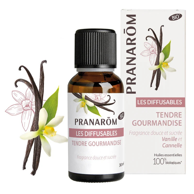 MÉLANGE D'HUILES ESSENTIELLES LES DIFFUSABLES TENDRE GOURMANDISE (VANILLE ET CANNELLE) DE MARQUE PRANAROM