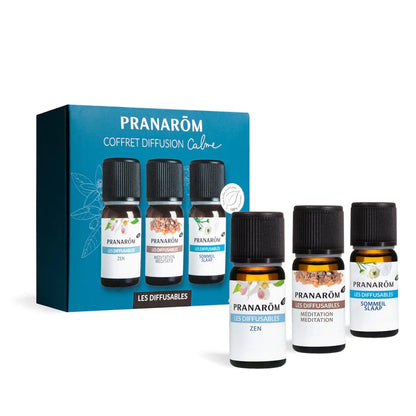 Coffret cadeau d'huiles essentielles de marque Pranarôm les diffusables Calme - Zen, Méditation et Sommeil