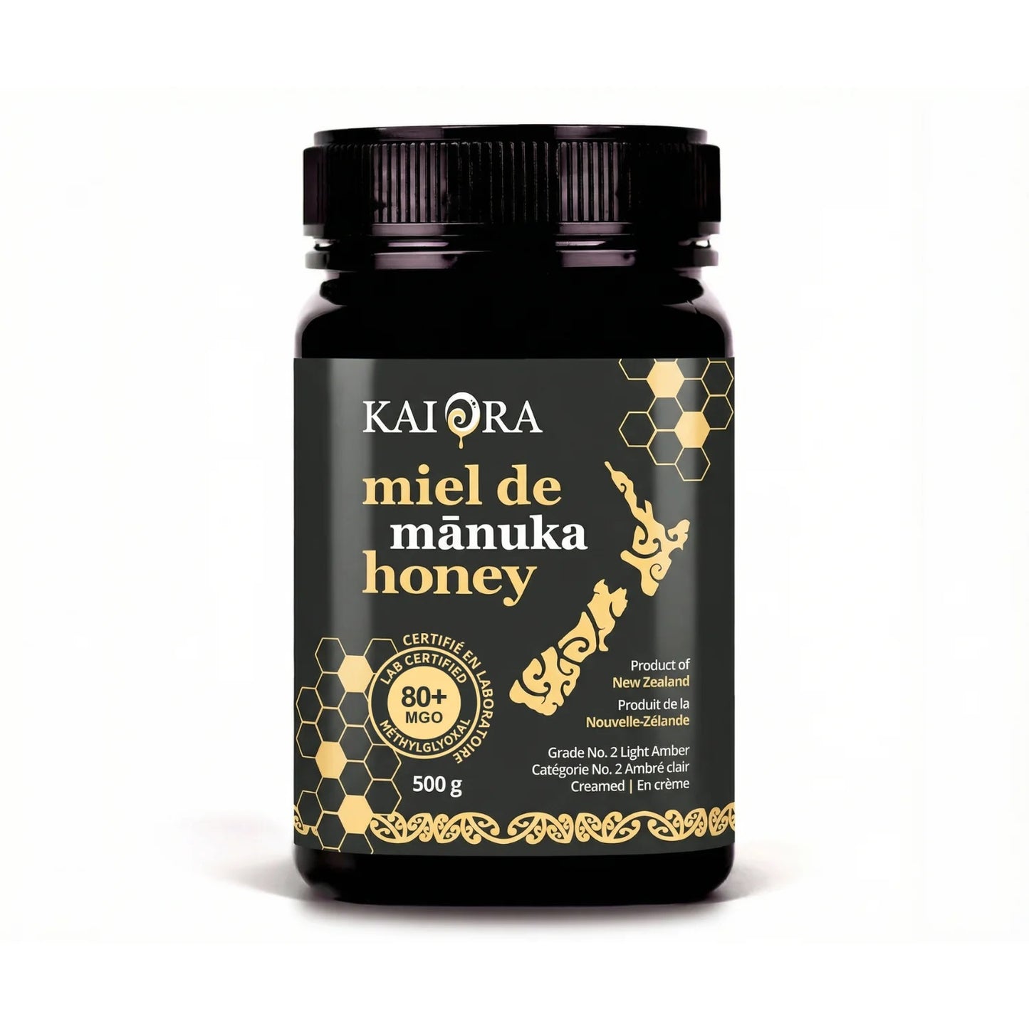POT DE MIEL DE 500 G DE MIEL DE MANUKA DE MARQUE KAI ORA AVEC UN INDICE MGO 80+