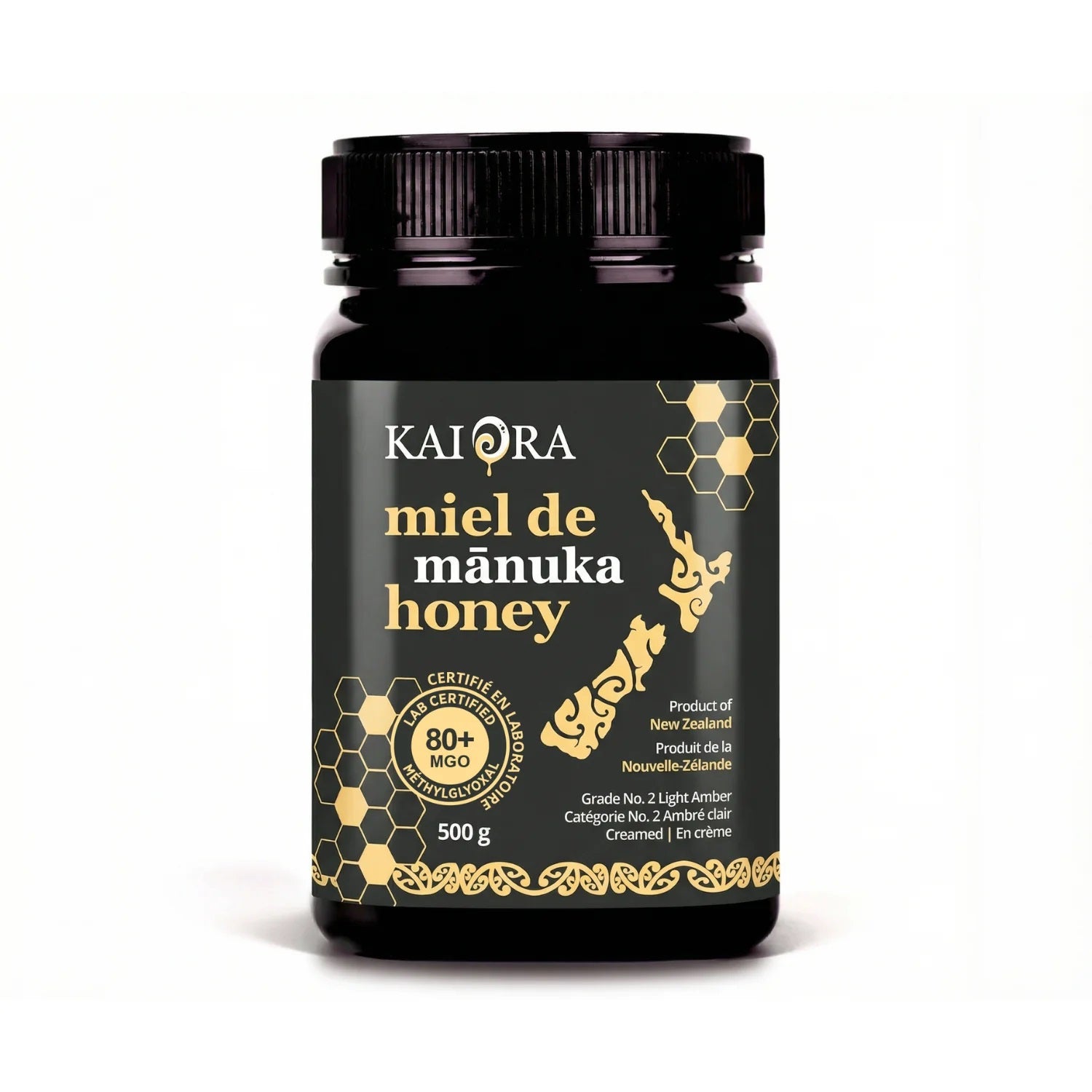POT DE MIEL DE 500 G DE MIEL DE MANUKA DE MARQUE KAI ORA AVEC UN INDICE MGO 80+