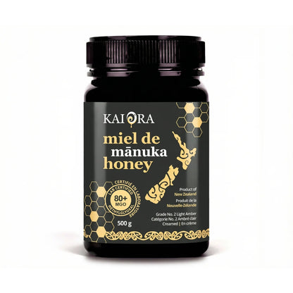 POT DE MIEL DE 500 G DE MIEL DE MANUKA DE MARQUE KAI ORA AVEC UN INDICE MGO 80+