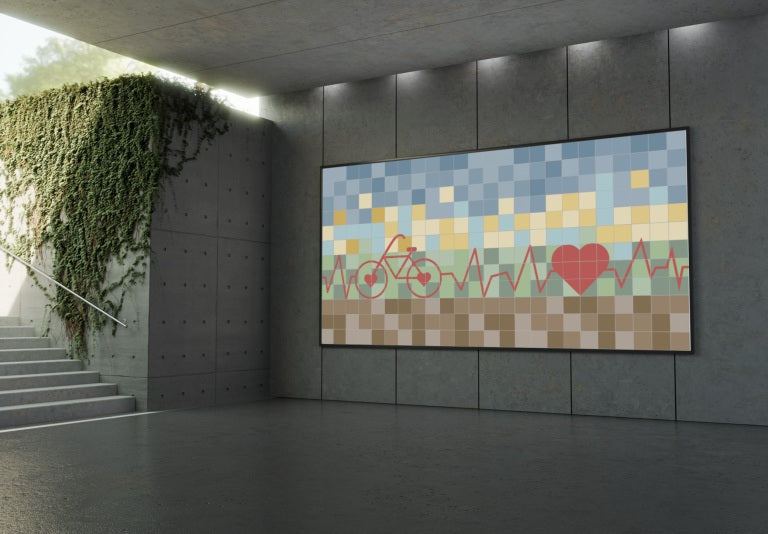 MURALE DE CARREAUX DE CIMENT DE MARQUE HYDROTUILES MODÈLE BIKE BEAT DANS UN ENVIRONNEMENT - 14 COULEURS