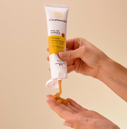 TUBE DE MASQUE VISAGE ÉCLAT 50% DE MIEL DE MANUKA DE MARQUE CICAMANUKA AVEC CRÈME SORTANTE