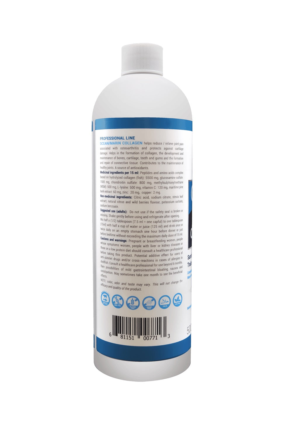 DOS DE LA BOUTEILLE DE D'OCEAN MARIN COLLAGEN DE MARQUE MEDELYS