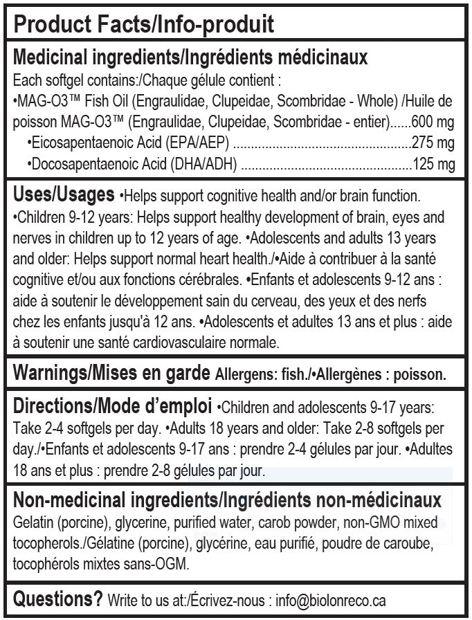INFO-PRODUIT DES GÉLULES D'OMEGA-3 MINI DE MARQUE MEDELYS