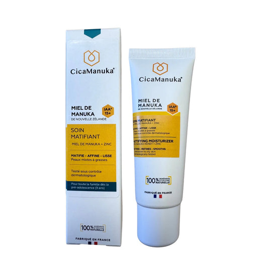 TUBE DU SOIN MATIFIANT DE MARQUE CICAMANUKA AVEC SON EMBALLAGE