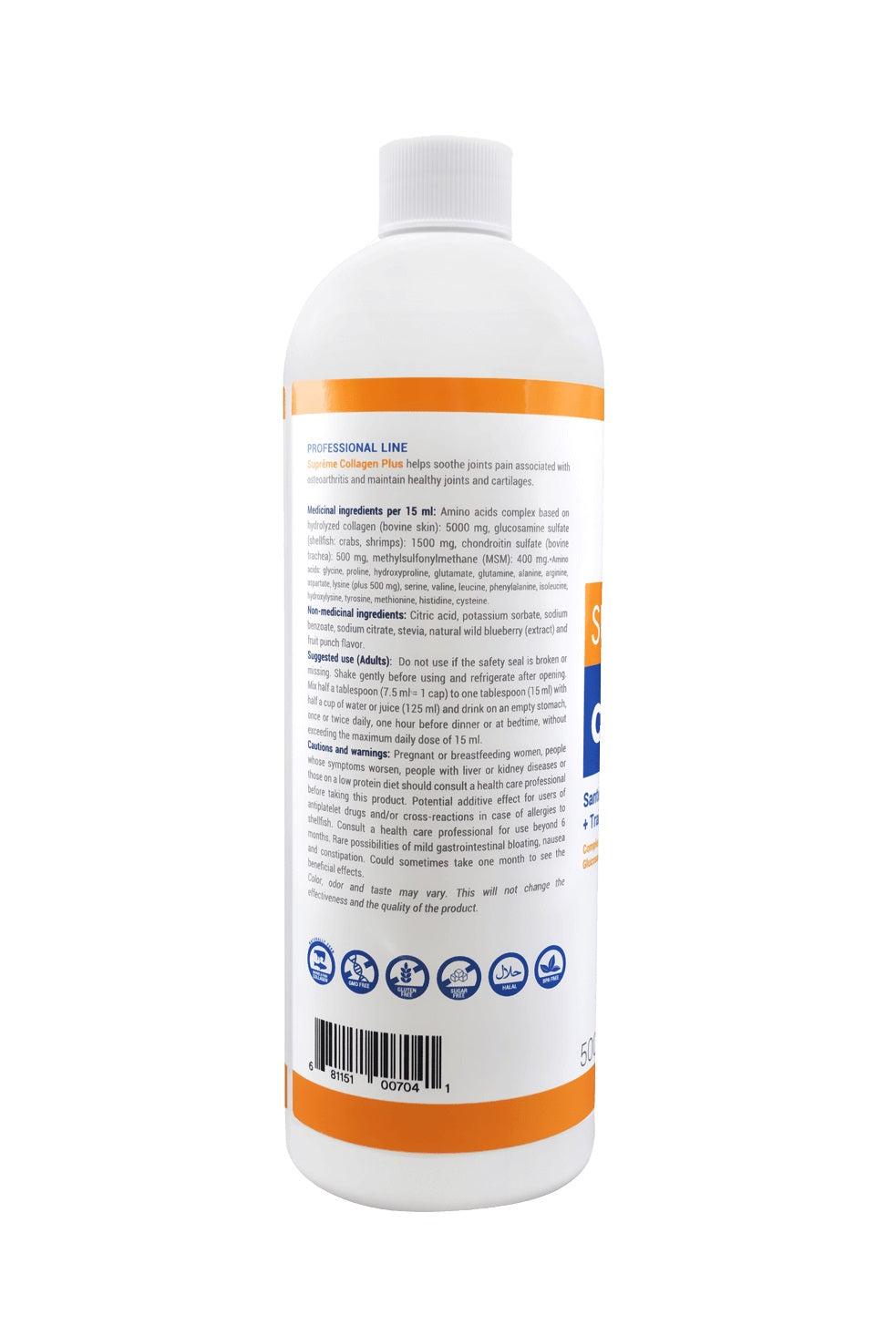 DOS DE LA BOUTEILLE DE SUPRÊME  COLLAGEN PLUS DE MARQUE MEDELYS