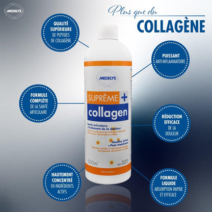 BOUTEILLE DE SUPRÊME  COLLAGEN PLUS DE MARQUE MEDELYS ET SES PROPRIÉTÉS EN FRANÇAIS