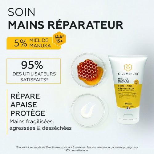 TUBE DU SOIN DES MAINS RÉPARATEUR 5% DE MIEL DE MANUKA DE MARQUE CICAMANUKA ET SES PROPRIÉTÉS