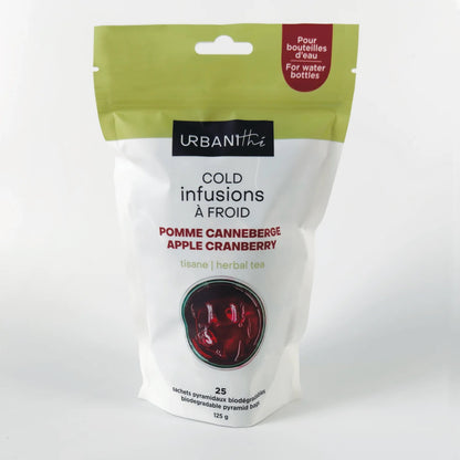 EMBALLAGE DE 25 SACHETS DE TISANE SANS SUCRE ET SANS THÉINE POMME CANNEBERGE DE MARQUE URBANITHÉ