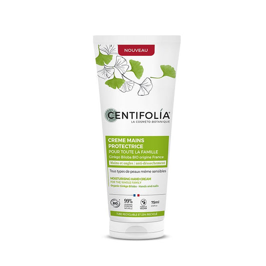 TUBE DE CRÈME À MAINS PROTECTRICE POUR TOUTE LA FAMILLE (MAINS ET ONGLES) FAIT À PARTIR DE GINKGO BILOBA DE LA COLLECTION HYDRATATION DE MARQUE CENTIFOLIA