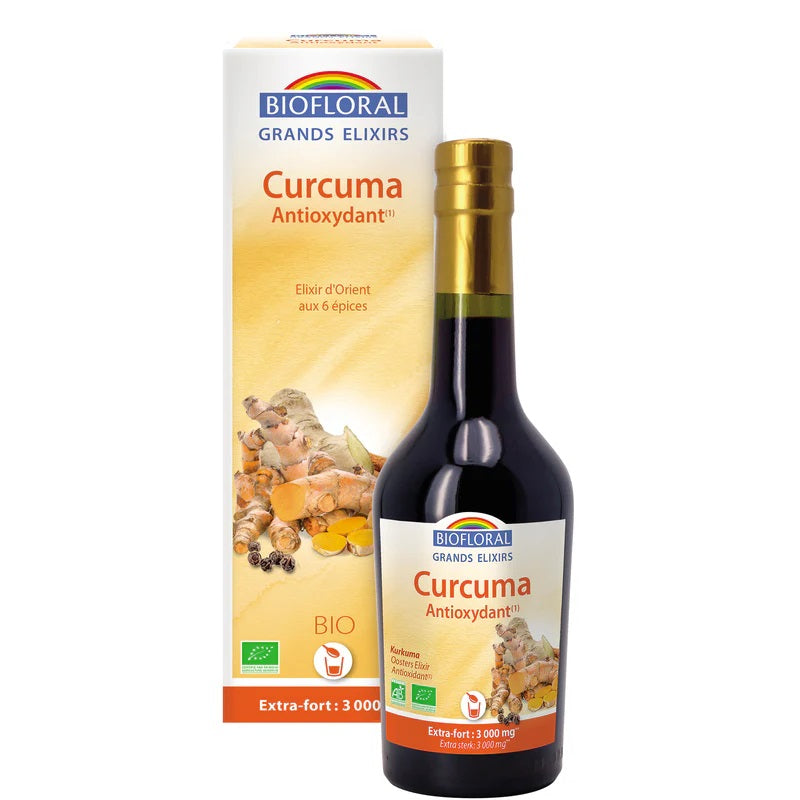 BOUTEILLE DE CURCUMA ANTIOXYDANT ALIAS ELIXIR D'ORIENT AUX 6 ÉPICES DE MARQUE BIOFLORA