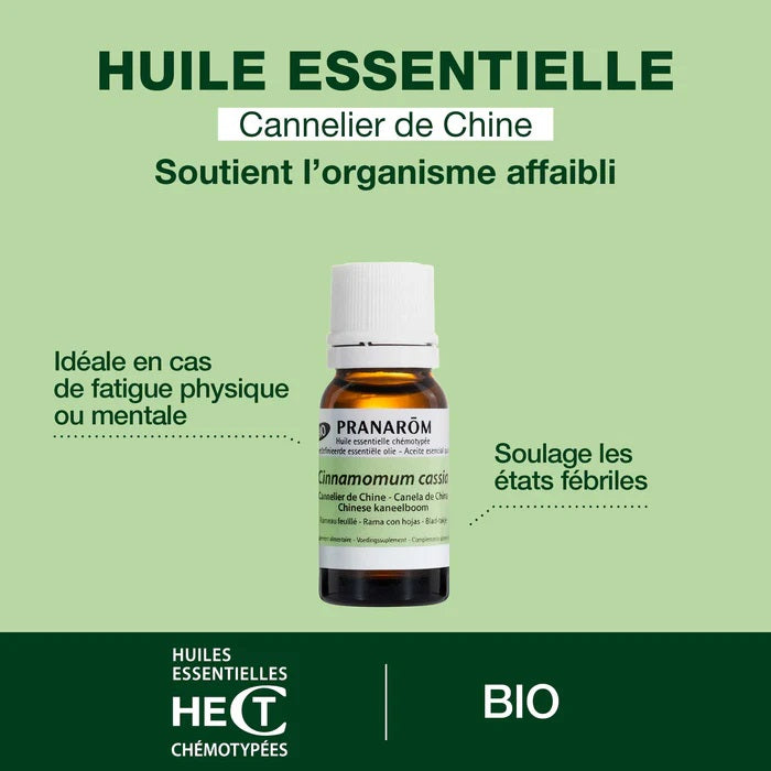 BOUTEILLE D'HUILE ESSENTIELLE DE CANNELIER DE CHINE DE LA MARQUE PRANAROM AVEC SES PROPRIÉTÉS