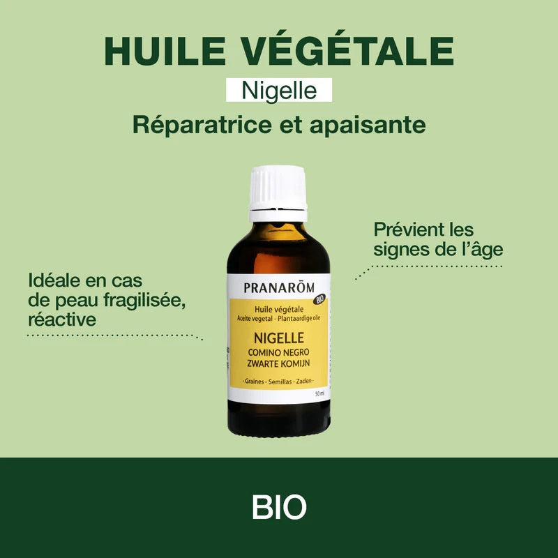 HUILE VÉGÉTALE DE NIGELLE (CUMIN NOIR) DE MARQUE PRANAROM ET SES PROPRIÉTÉS