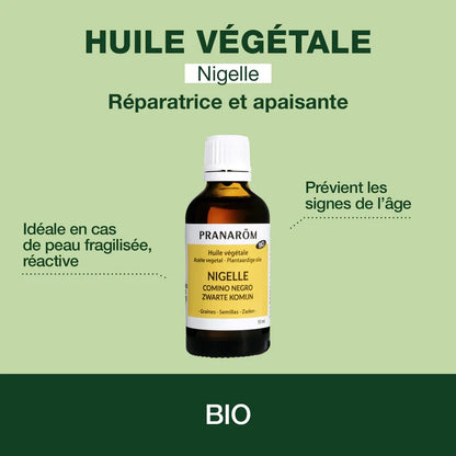 HUILE VÉGÉTALE DE NIGELLE (CUMIN NOIR) DE MARQUE PRANAROM ET SES PROPRIÉTÉS