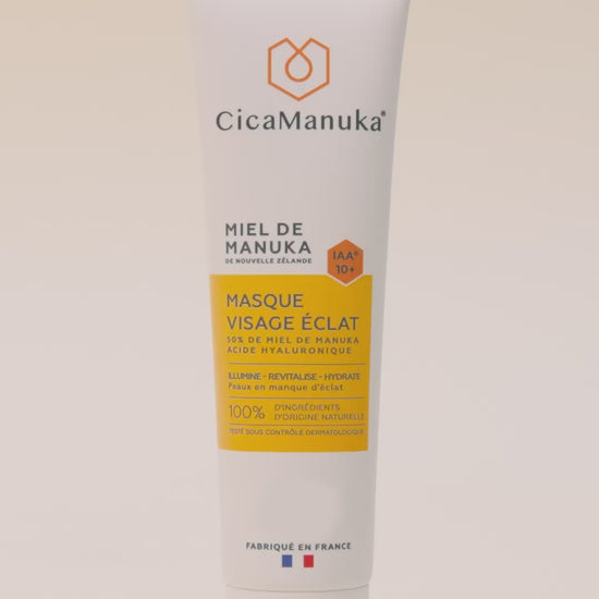VIDÉO DU TUBE DE MASQUE VISAGE ÉCLAT 50% DE MIEL DE MANUKA DE MARQUE CICAMANUKA