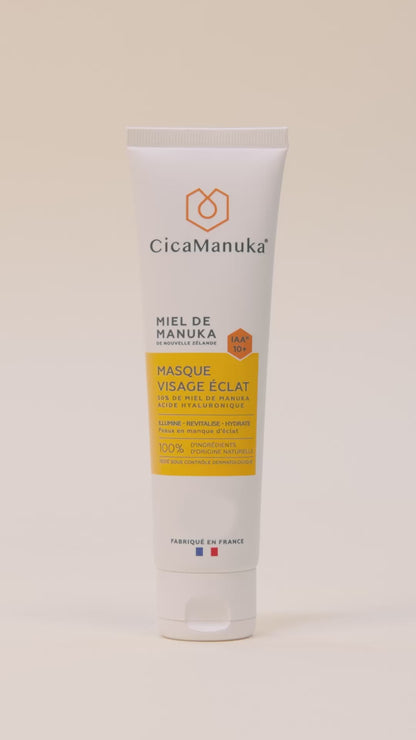 VIDÉO DU TUBE DE MASQUE VISAGE ÉCLAT 50% DE MIEL DE MANUKA DE MARQUE CICAMANUKA