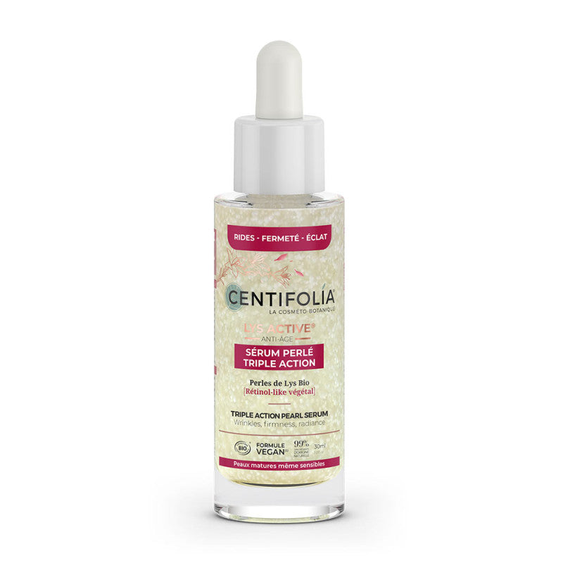 BOUTEILLE DE SÉRUM PERLÉ TRIPLE ACTION DE LA COLLECTION LYS ACTIVE DE LA MARQUE CENTIFOLIA