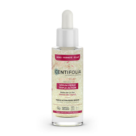 BOUTEILLE DE SÉRUM PERLÉ TRIPLE ACTION DE LA COLLECTION LYS ACTIVE DE LA MARQUE CENTIFOLIA