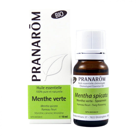 bouteille d'huile essentielle Menthe verte - BIO avec son emballage