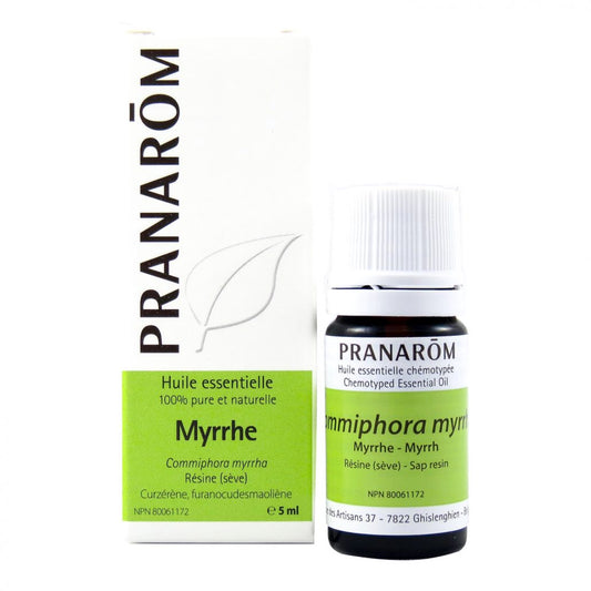 bouteille d'huile essentielle de Myrrhe avec son emballage