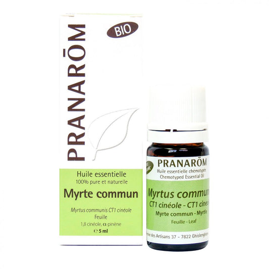 bouteille d'huile essentielle Myrte commun - BIO avec son emballage