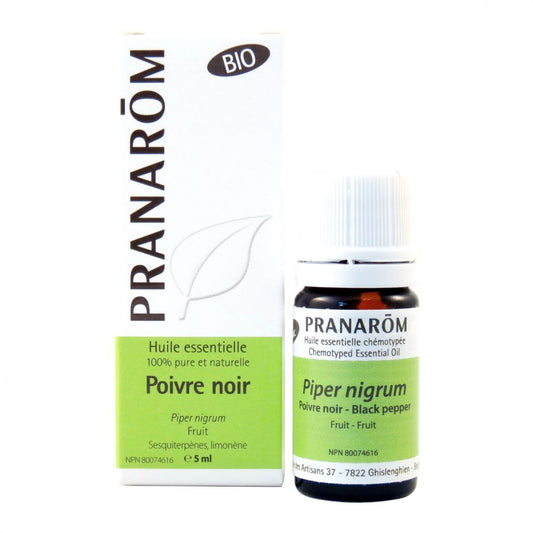 bouteille d'huile essentielle Poivre noir - BIO avec son emballage