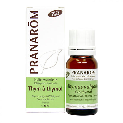 bouteille d'huile essentielle de Thymus à thymol - BIO avec son emballage